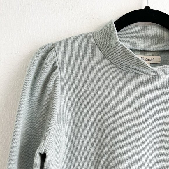 MADEWELL (Re)sourced Plush Mockneck Ribbed Puff-Sleeve Top in Sage Mist - Picture 6 of 8